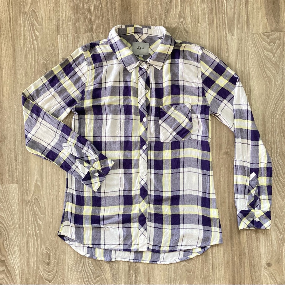 Rails "Hunter" plaid shirt in navy yellow. Small